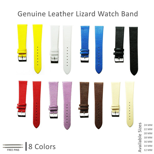 Watch Bands Flat Genuine Leather Lizard Grain 12MM to 24MM 8 Colors High Quality