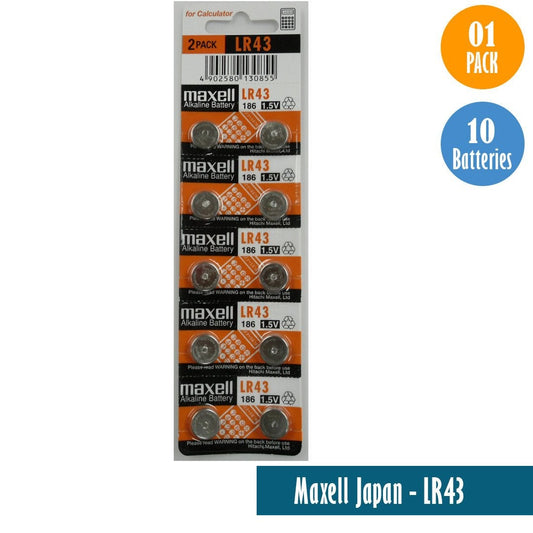 Maxell Japan - LR43 (186) Watch Batteries Single Pack of 10 Batteries