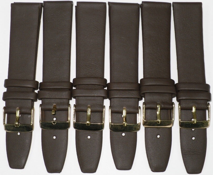 Lot of 6pcs.Watch Bands Dark Brown Genuine Leather Plain Flat 24mm(High Quality)