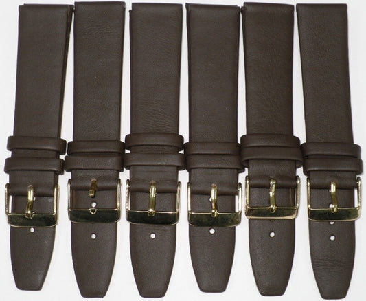Lot of 6pcs.Watch Bands Dark Brown Genuine Leather Plain Flat 24mm(High Quality)