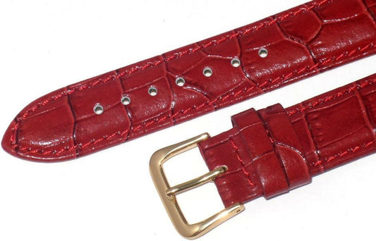 Watch Band Genuine Leather Red Alligator Grain,Padded,Stitched 14mm (A1 Quality)