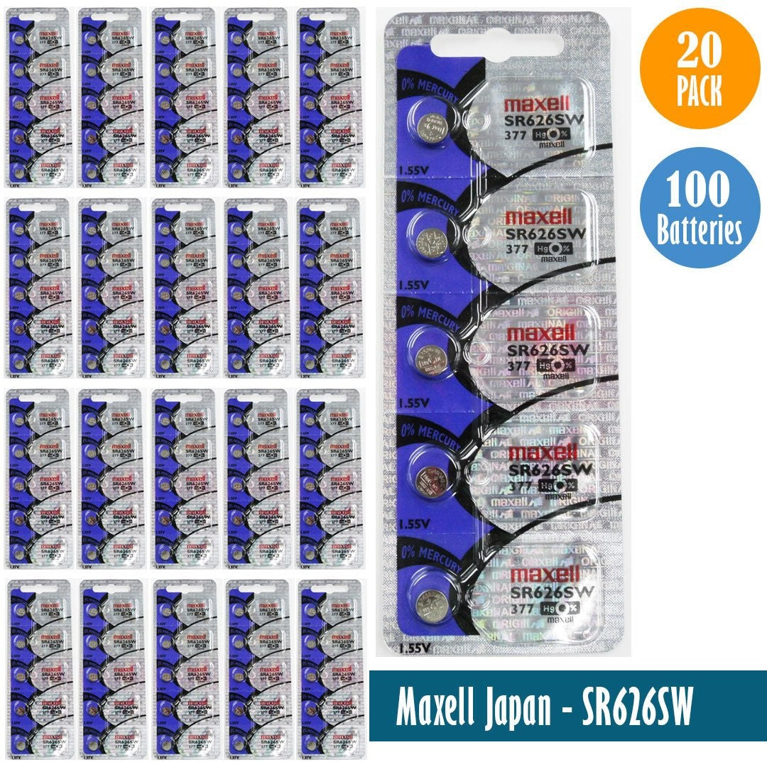 Maxell Japan - SR626SW (377) Watch Batteries Single Pack of 5 Batteries