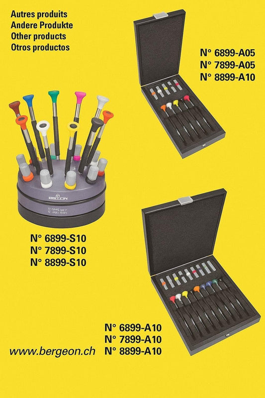 Bergeon 6899-S09 Stainless Steel Ergonomic 9 Piece Screwdriver Set, Swiss Made