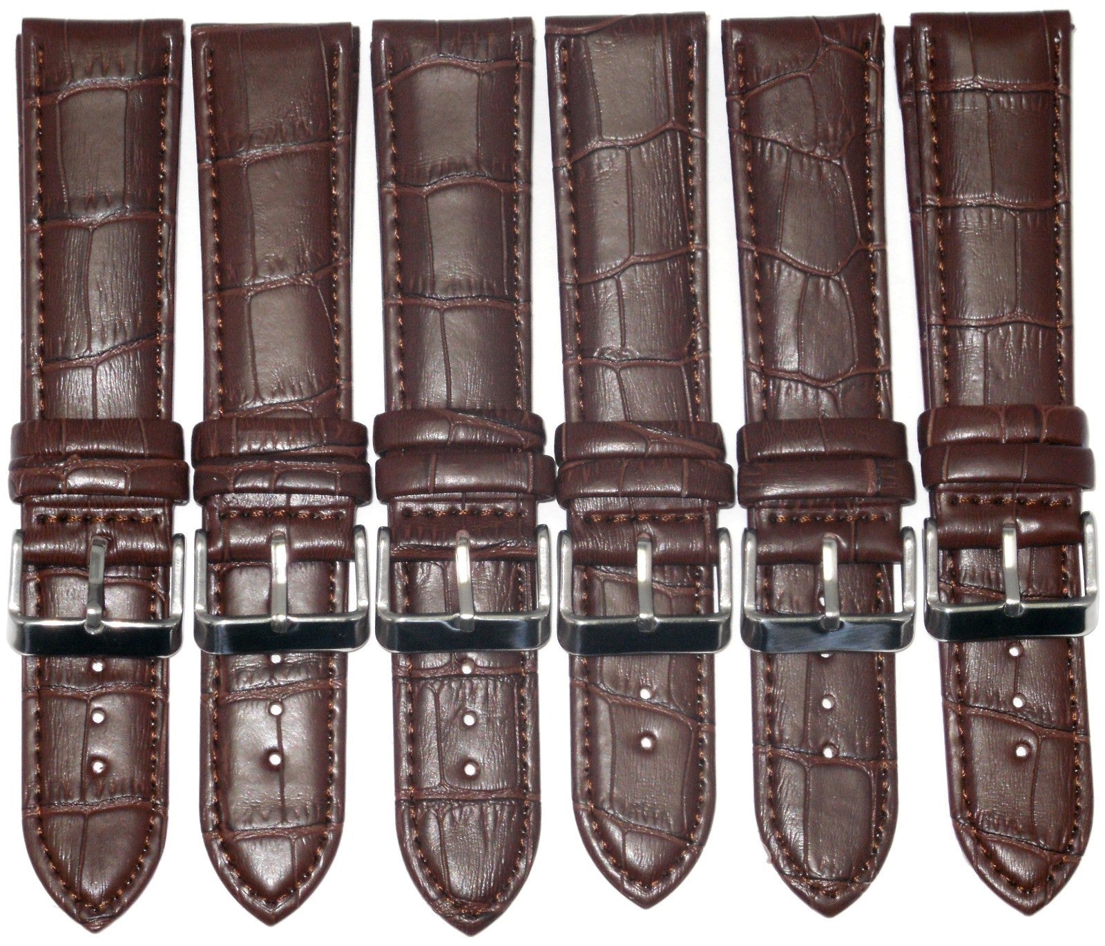 20 MM Genuine Leather Dark Brown Alligator Grains Watch Band Lot of 6 Bands