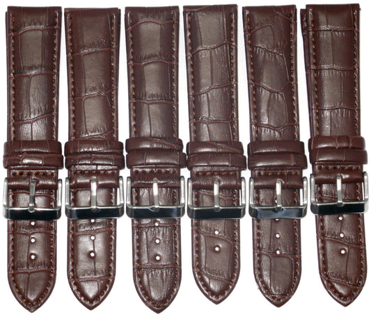 20 MM Genuine Leather Dark Brown Alligator Grains Watch Band Lot of 6 Bands