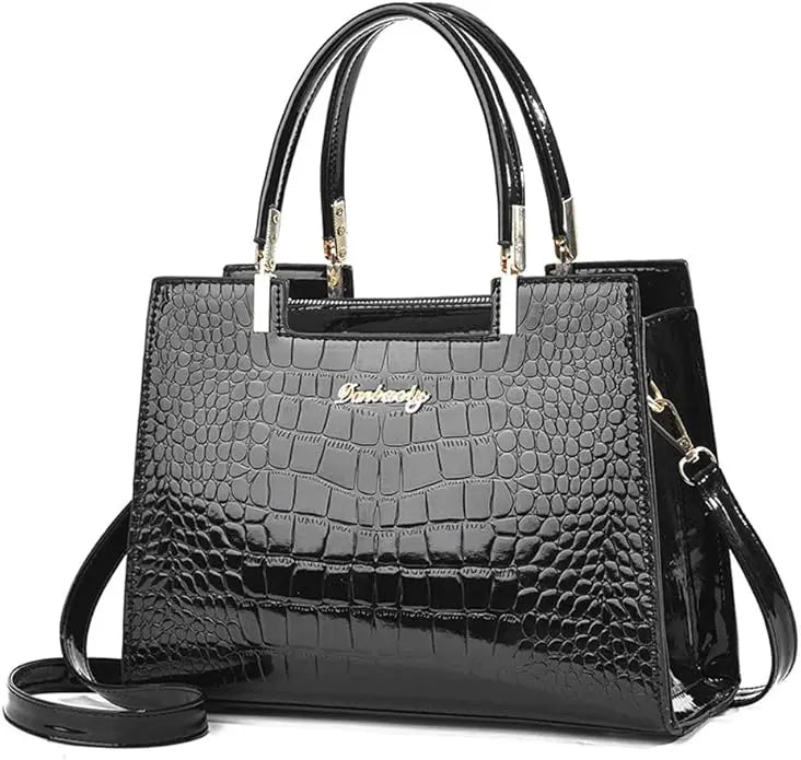 Hoor New York Luxury handbags Shiny Patent Leather Crocodile Pattern Top Handle Handbag Satchel Bags Zipper Medium Tote Bag