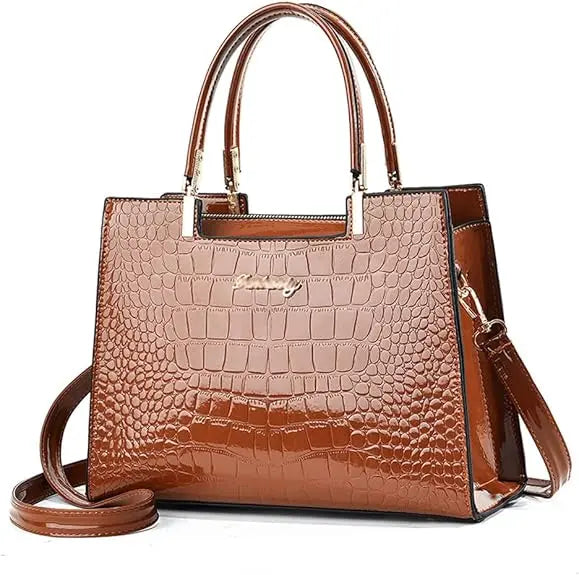 Hoor New York Luxury handbags Shiny Patent Leather Crocodile Pattern Top Handle Handbag Satchel Bags Zipper Medium Tote Bag