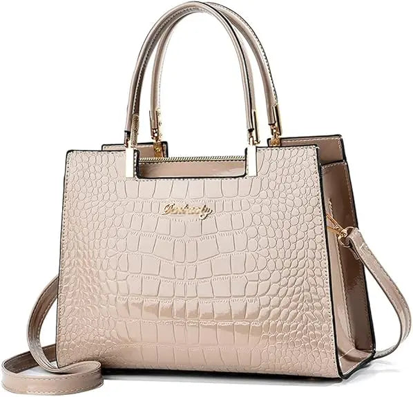 Hoor New York Luxury handbags Shiny Patent Leather Crocodile Pattern Top Handle Handbag Satchel Bags Zipper Medium Tote Bag