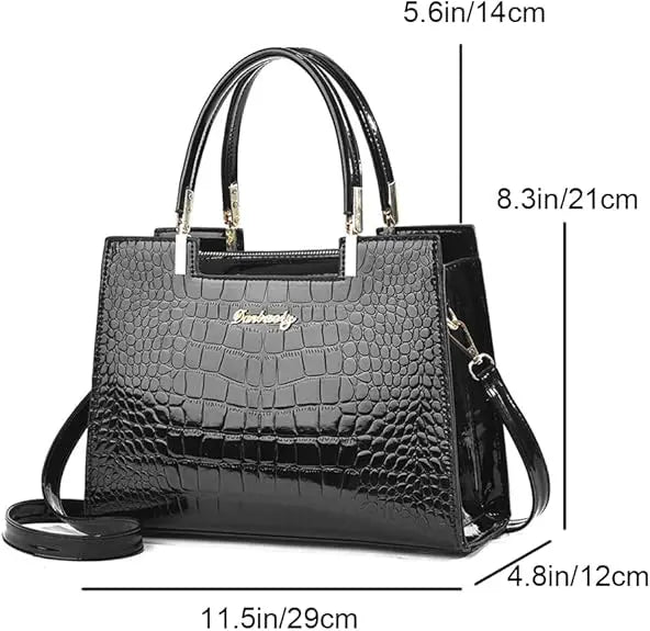 Hoor New York Luxury handbags Shiny Patent Leather Crocodile Pattern Top Handle Handbag Satchel Bags Zipper Medium Tote Bag