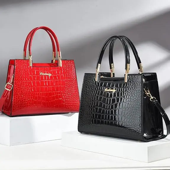 Hoor New York Luxury handbags Shiny Patent Leather Crocodile Pattern Top Handle Handbag Satchel Bags Zipper Medium Tote Bag