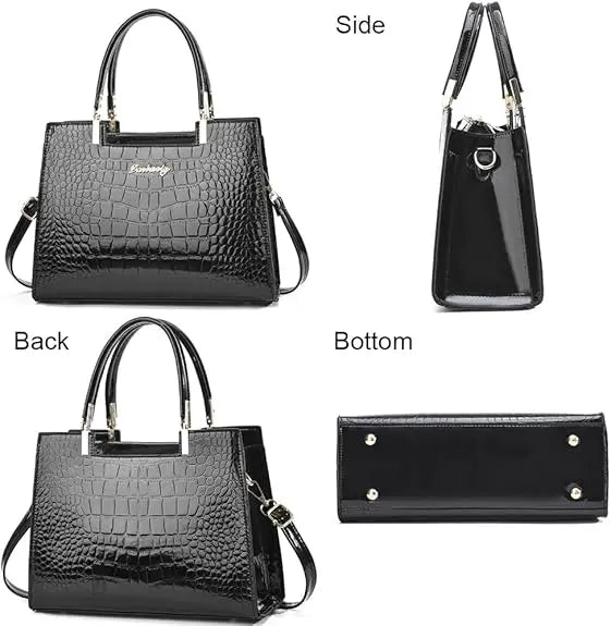 Hoor New York Luxury handbags Shiny Patent Leather Crocodile Pattern Top Handle Handbag Satchel Bags Zipper Medium Tote Bag