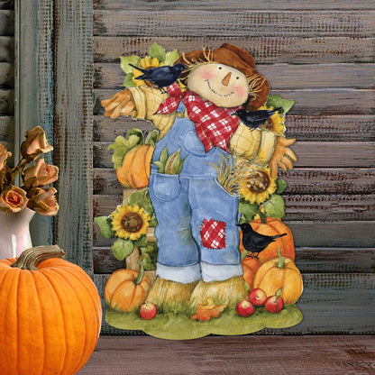Front Door Fall Decoration Harvest Scarecrow Sign - Cornucopia - Rustic Handmade Gift Autumn Adornment by Susan Winget - 8471211H-SW