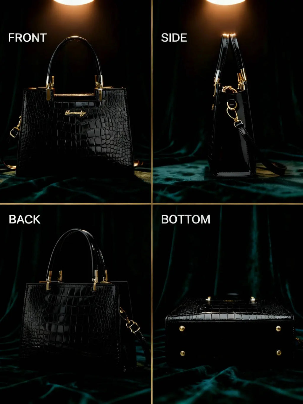 Hoor New York Luxury handbags Shiny Patent Leather Crocodile Pattern Top Handle Handbag Satchel Bags Zipper Medium Tote Bag