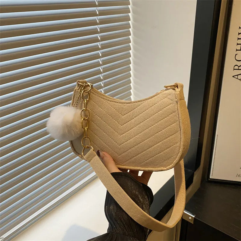 Hoor New York Women's Felt Baguette Underarm Bag | Cute & Stylish - Beige