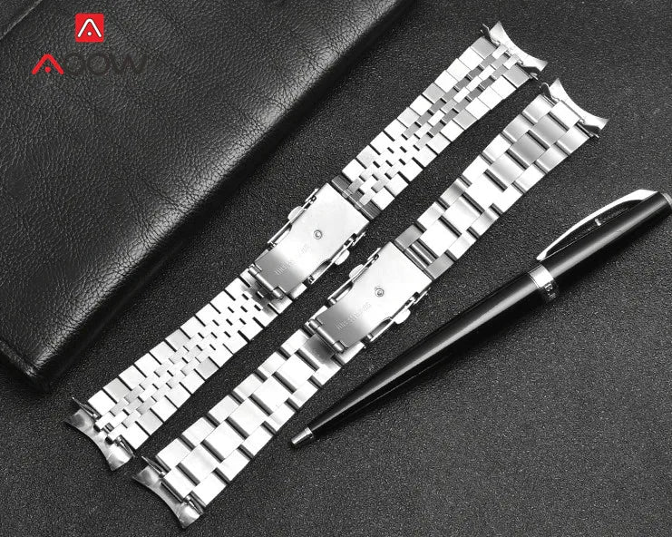20mm 22mm Solid Stainless Steel Strap Curved End Folding Buckle Men Metal Replacement Band Bracelet Watch Accessories for Seiko