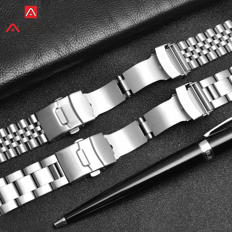 20mm 22mm Solid Stainless Steel Strap Curved End Folding Buckle Men Metal Replacement Band Bracelet Watch Accessories for Seiko