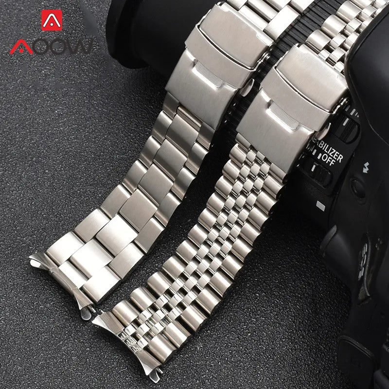 20mm 22mm Solid Stainless Steel Strap Curved End Folding Buckle Men Metal Replacement Band Bracelet Watch Accessories for Seiko