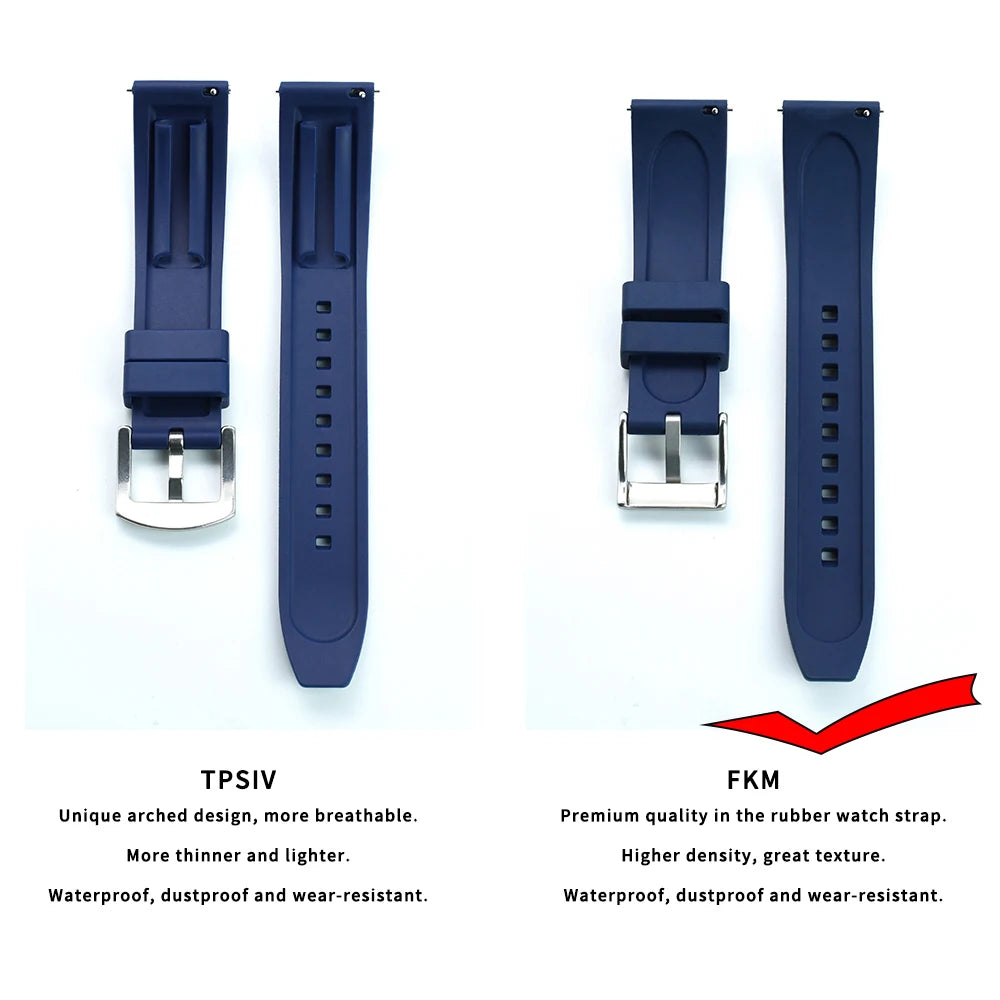Premium Grade Vulcanized FKM Rubber Watch Strap 18mm 19mm 20mm 21mm 22mm 23mm 24mm Quick Release Watchbands