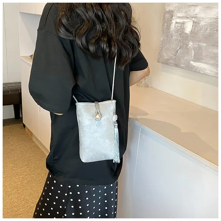 Hoor New York Faux Leather Mini Crossbody Bag – Lightweight Pearl Accent Shoulder Purse