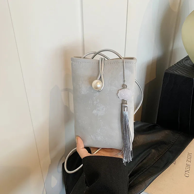 Hoor New York Faux Leather Mini Crossbody Bag – Lightweight Pearl Accent Shoulder Purse