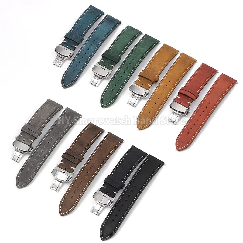 14mm 16mm 18mm 20mm 22mm 24mm Cowhide Watch Strap for Rolex for Seiko Quick Release Wrist Band Butterfly Buckle Leather Bracelet