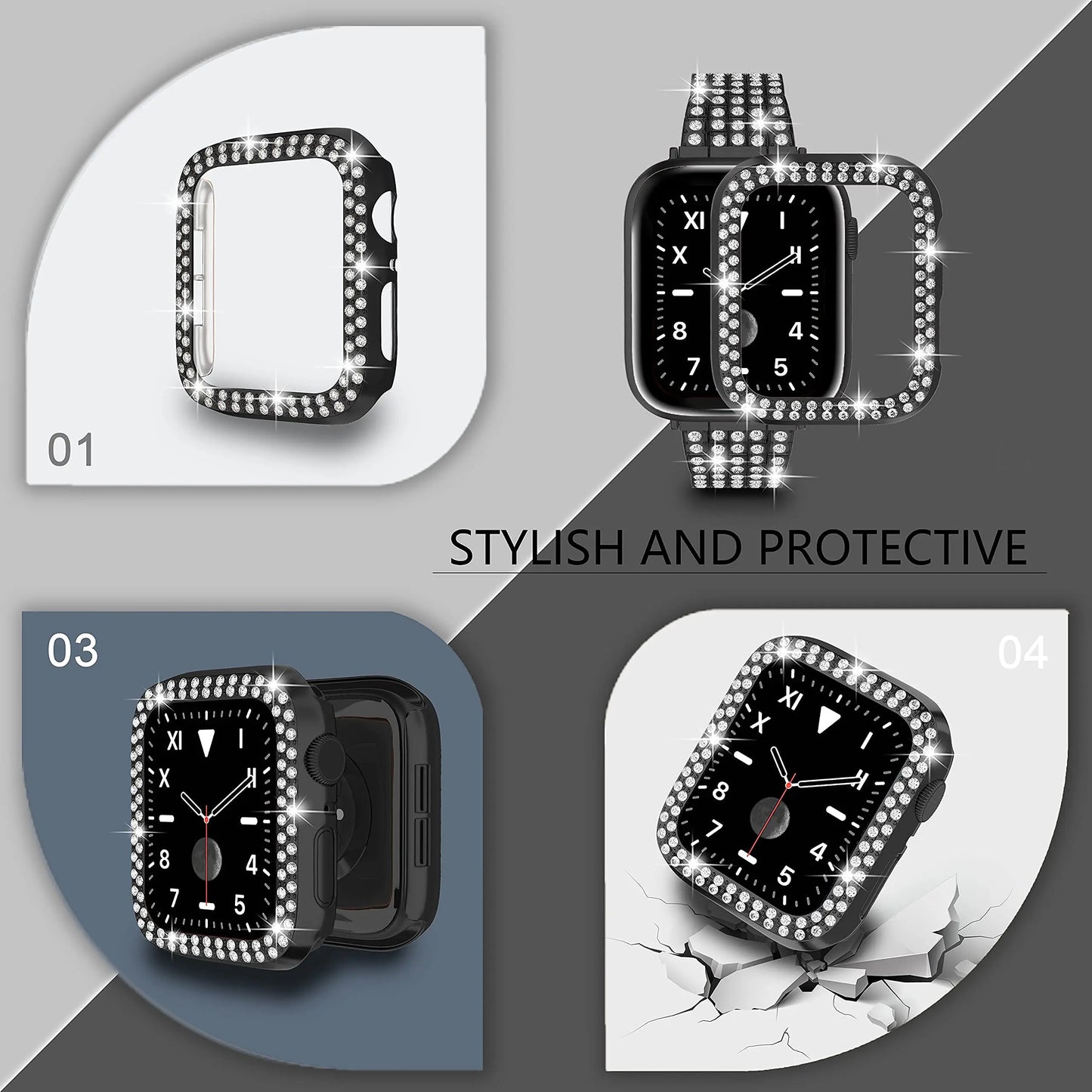 Diamond Case For Apple Watch Cover 9 8 7 41mm 45mm 42mm 44mm 40mm women Bling Bumper Protector Shell iWatch Series 8 3 4 5 6 SE