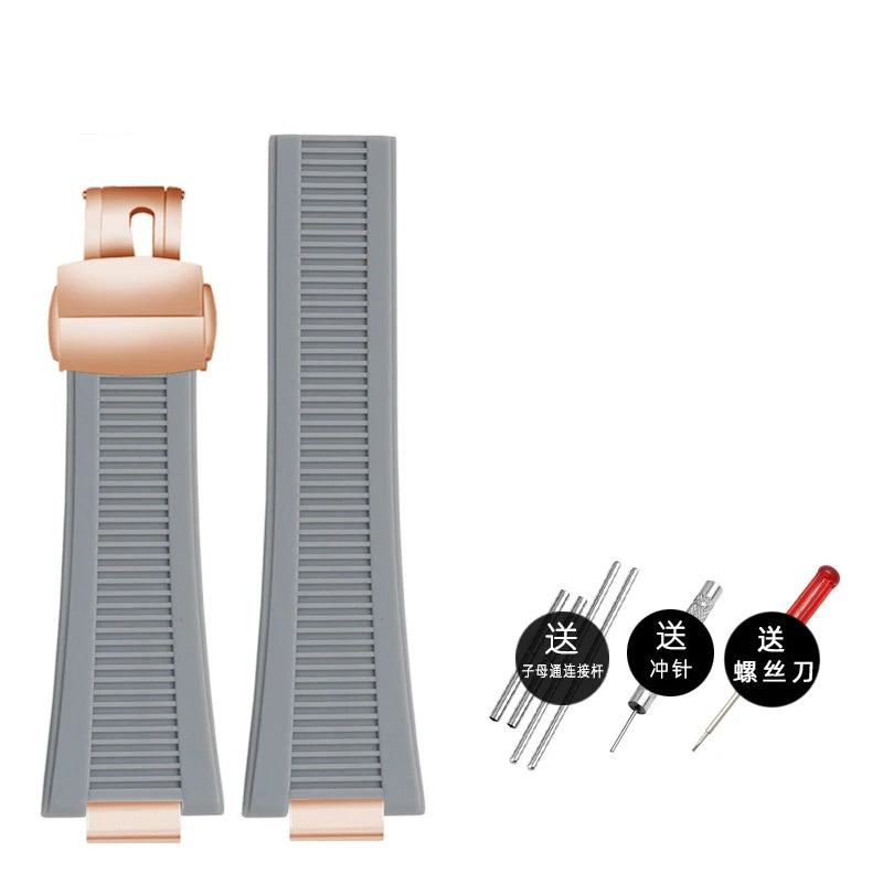 Silicone rubber watch strap 25*13mm High-quality soft stripe black brown gray green men’s watchband For Patek Philippe Nautilus