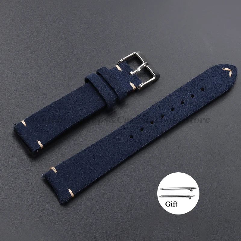 Vintage Genuine Suede Leather Watchband 14mm 16mm 18mm 20mm 22mm for Omega for Seiko Handmade Bracelet Quick Release Watch Strap