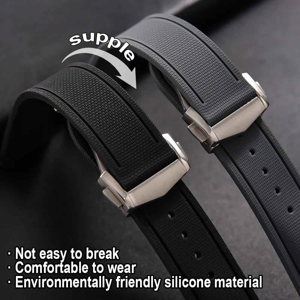 Premium Grade Soft FKM Rubber Watch Strap 20mm 21mm 22mm Perfect Fit Flat End Universal Quick Release Watch Strap