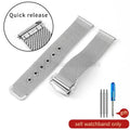 For Omega Seamaster 20mm Silver Black Mesh Bracelet Flat Interface Stainless Steel Watch Strap Breathable Lightweight Design