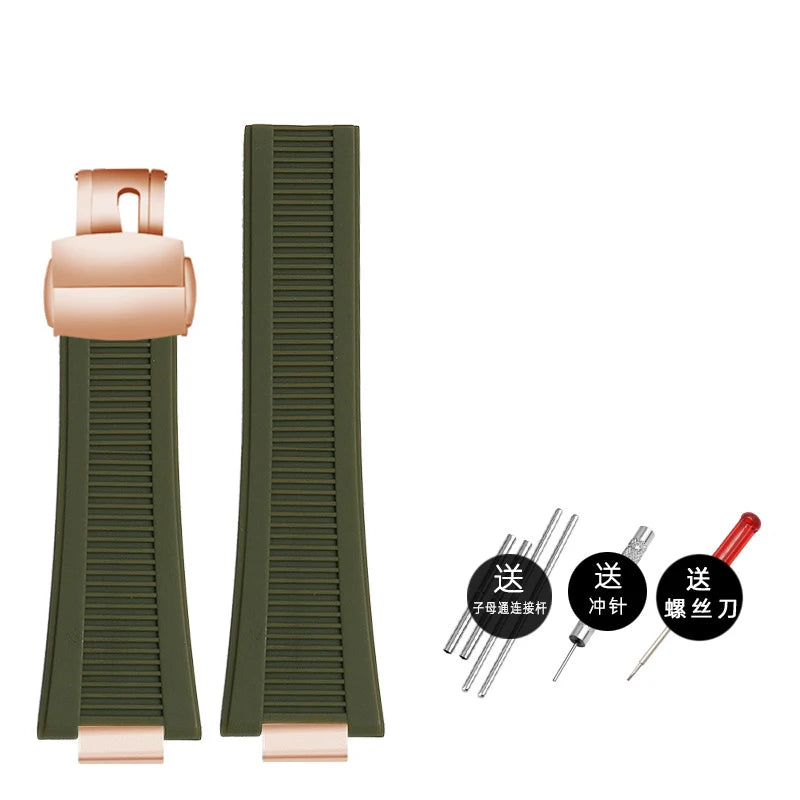 Silicone rubber watch strap 25*13mm High-quality soft stripe black brown gray green men’s watchband For Patek Philippe Nautilus