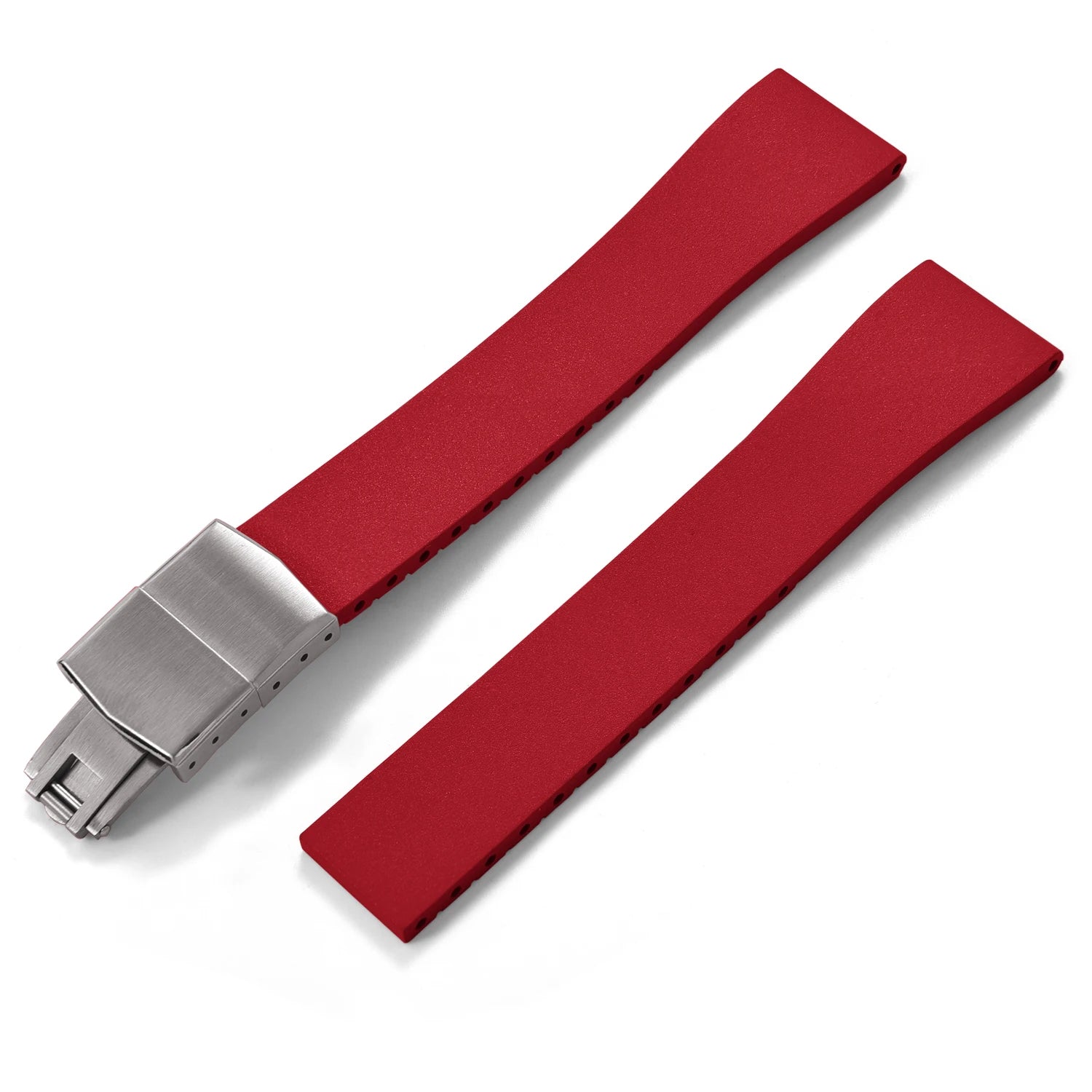 New CTS FKM Rubber Watch Strap 16mm 18mm 19mm 20mm 21mm 22mm FKM CTS Watchband Quick Release Butterfly Silver Buckle Cut-To-Size