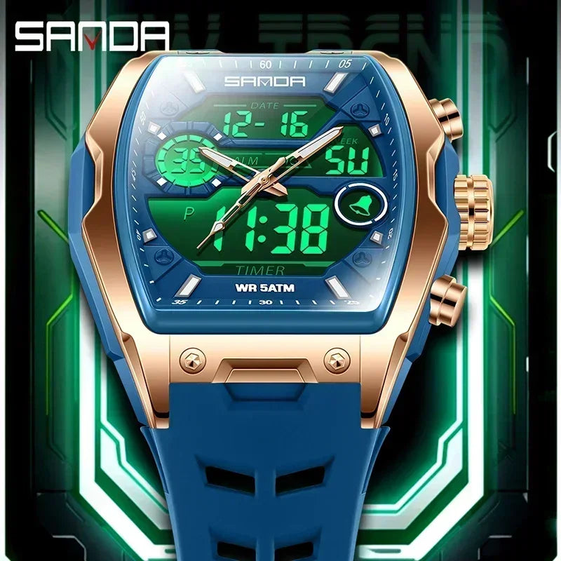 SANDA Men Electronic Watches Outdoor Sports Countdown LED Analog Digital Chronograph Military Dual Display Quartz Man Wristwatch