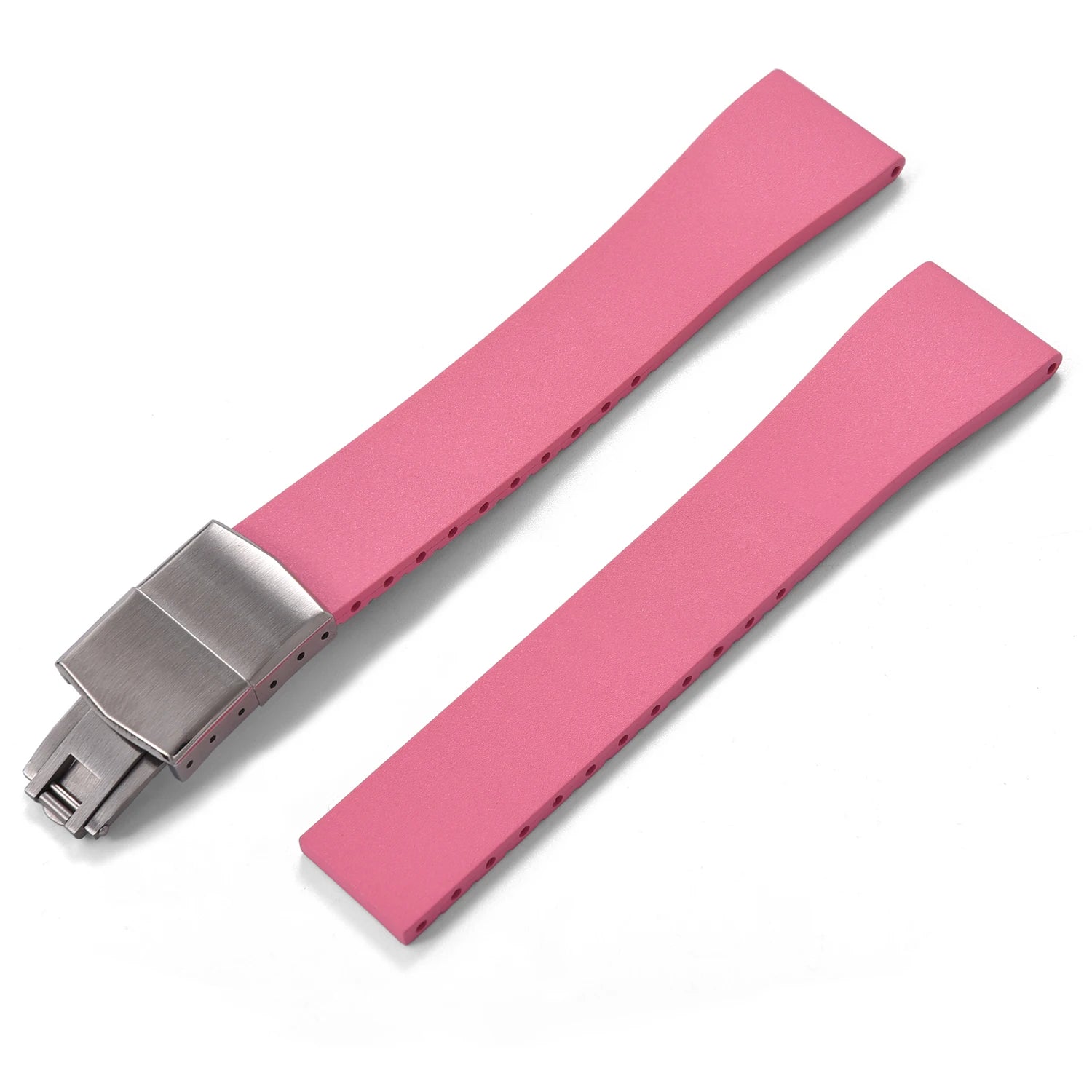New CTS FKM Rubber Watch Strap 16mm 18mm 19mm 20mm 21mm 22mm FKM CTS Watchband Quick Release Butterfly Silver Buckle Cut-To-Size