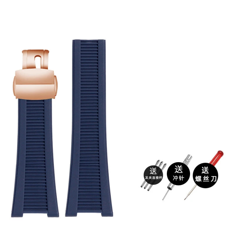 Silicone rubber watch strap 25*13mm High-quality soft stripe black brown gray green men’s watchband For Patek Philippe Nautilus