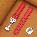 Genuine Calfskin Litchi Leather Watch Bands 16/18/19/20/21/22/24mm for Seiko for Omega Business Men Women Butterfly Buckle Strap
