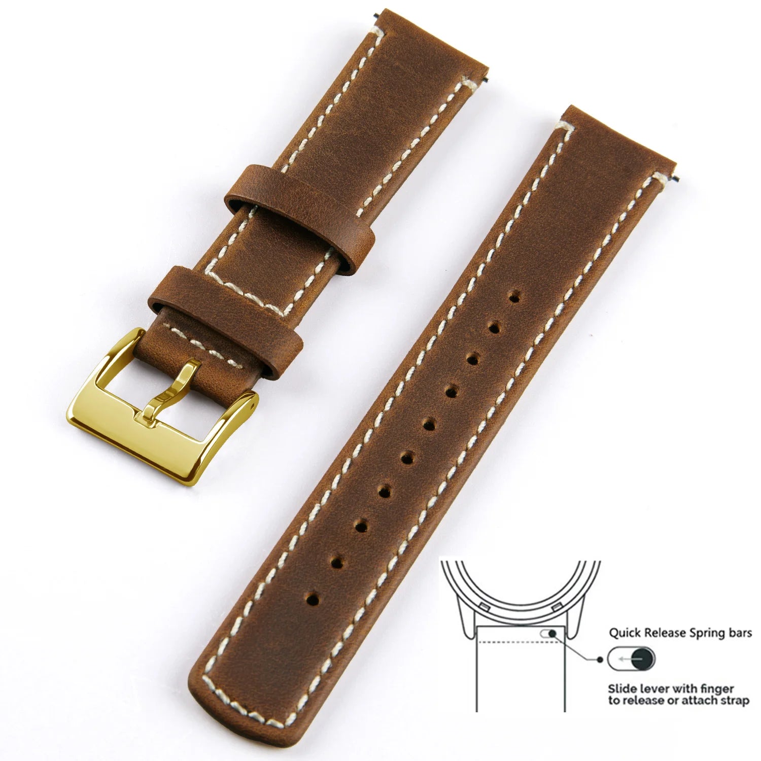 Top Grain Genuine Leather Watch Band, Quick Release 20mm/22mm Watch Strap,  Fits Samsung Galaxy Watch, Men and Women Watch band