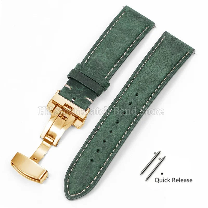14mm 16mm 18mm 20mm 22mm 24mm Cowhide Watch Strap for Rolex for Seiko Quick Release Wrist Band Butterfly Buckle Leather Bracelet
