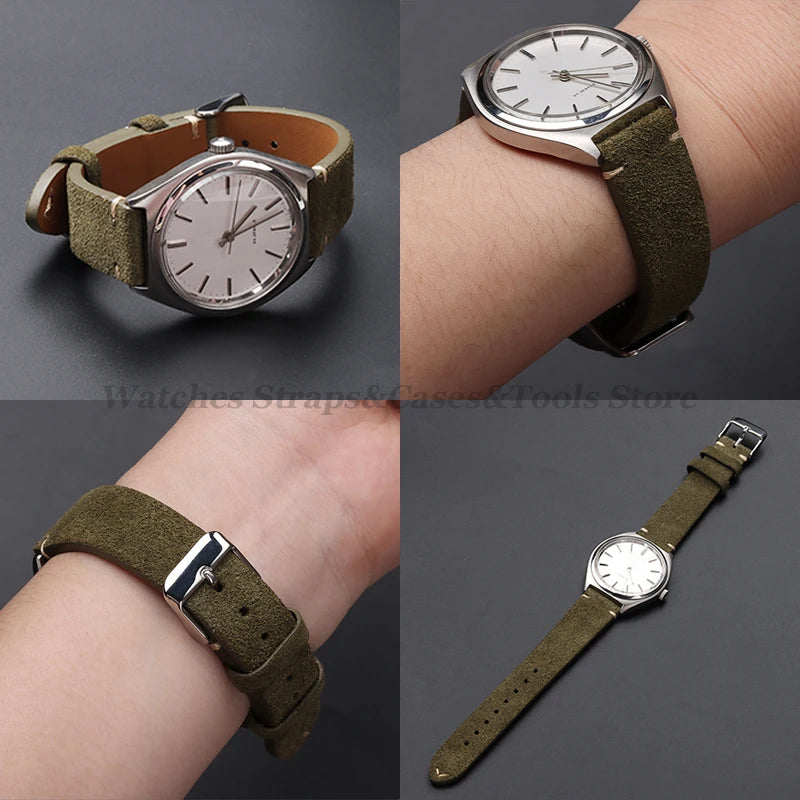 Vintage Genuine Suede Leather Watchband 14mm 16mm 18mm 20mm 22mm for Omega for Seiko Handmade Bracelet Quick Release Watch Strap