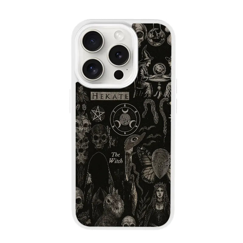 Dark Witchcraft Hekate Skull Phone Case for iPhone 16 15 14 13 12 11 Plus Pro Max Artistic Minimalist Style