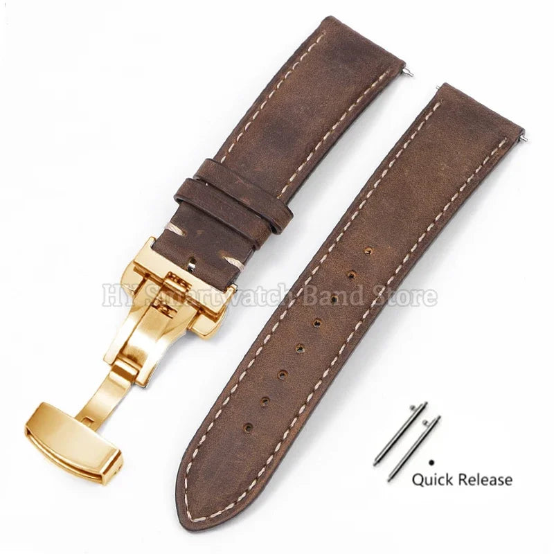 14mm 16mm 18mm 20mm 22mm 24mm Cowhide Watch Strap for Rolex for Seiko Quick Release Wrist Band Butterfly Buckle Leather Bracelet