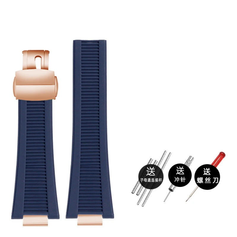Silicone rubber watch strap 25*13mm High-quality soft stripe black brown gray green men’s watchband For Patek Philippe Nautilus