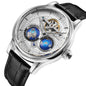 SEAKOSS 47mm Double Earth Rotating Men's Mechanical Watch Automatic Movement Flywheel Wristwatches 5Bar Waterproof Leather Strap