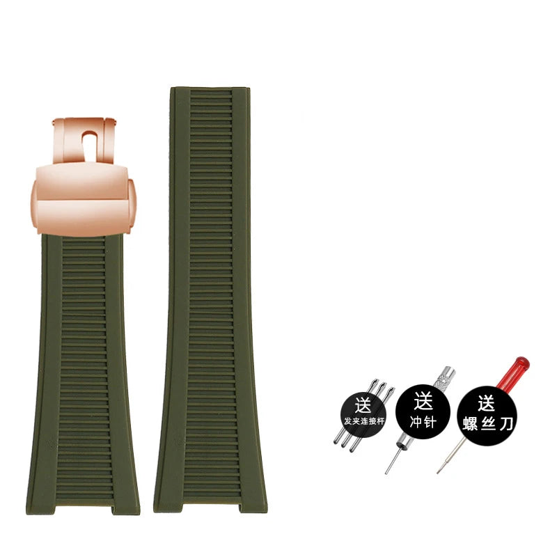Silicone rubber watch strap 25*13mm High-quality soft stripe black brown gray green men’s watchband For Patek Philippe Nautilus