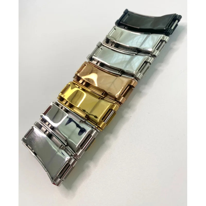 High-Grade Gildelock Watch Buckle - Silver Solid Stainless Steel Adjustable Deployment Clasp for Rolex GMT/Submariner 9x9mm