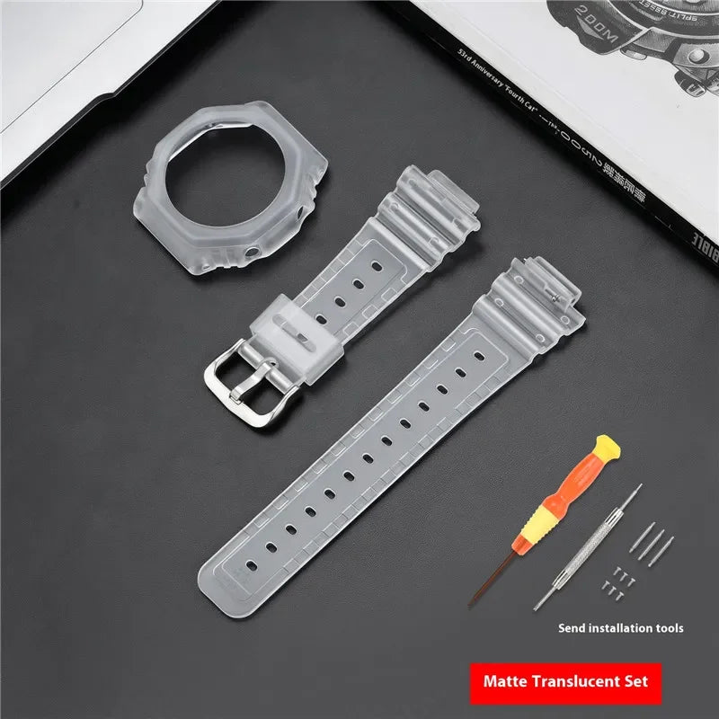Resin Watch Strap Case Bezel for Casio G-SHOCK GA-2100 GA-2110 Men Sport Waterproof Rubber Watch Band Modifying Kit with tools