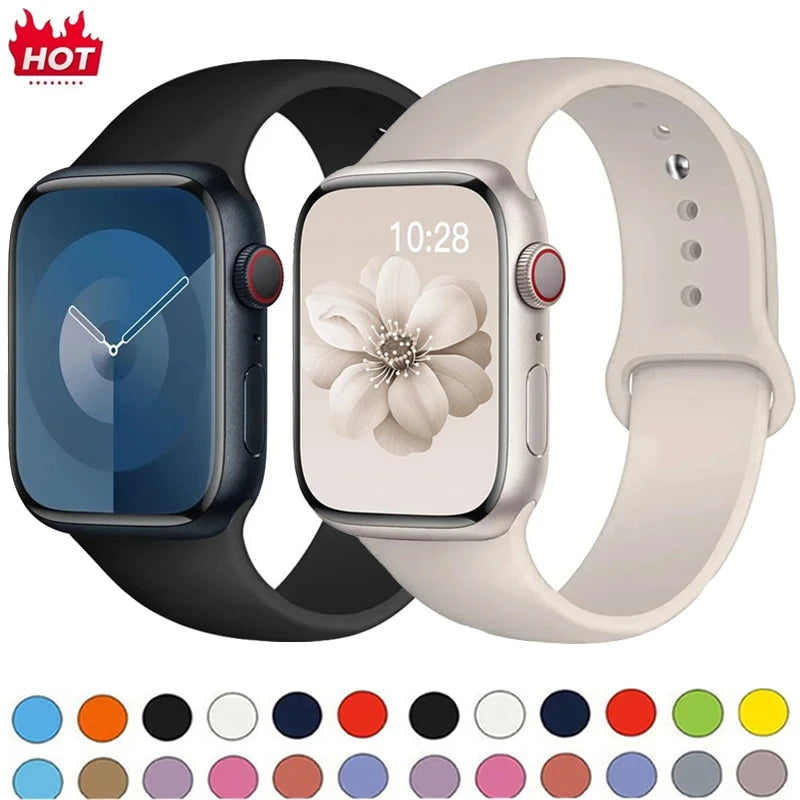 Silicone Band For Apple Watch strap 46mm 44mm 45mm 40mm 41mm 42-38mm 49mm sport bracelet iwatch series 11 10 9 8 7 6 5 SE Ultra3