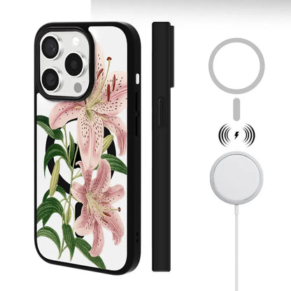 Pink Lily Flower Phone Case， Botanical Garden Style for iPhone 16 15 14 13 12 11 Plus Mini Pro Max