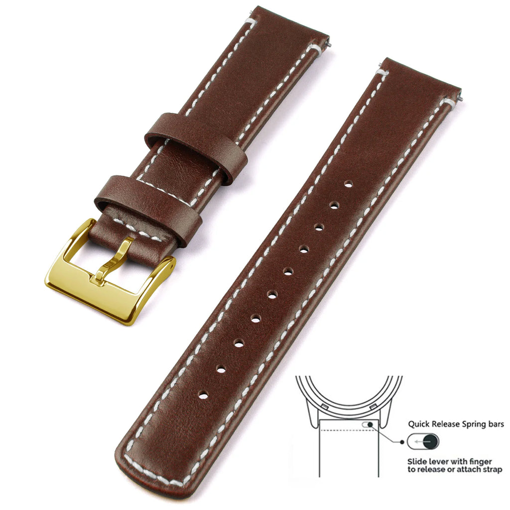 Top Grain Genuine Leather Watch Band, Quick Release 20mm/22mm Watch Strap,  Fits Samsung Galaxy Watch, Men and Women Watch band