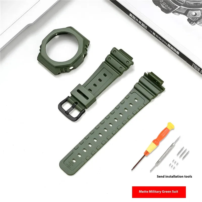 Resin Watch Strap Case Bezel for Casio G-SHOCK GA-2100 GA-2110 Men Sport Waterproof Rubber Watch Band Modifying Kit with tools